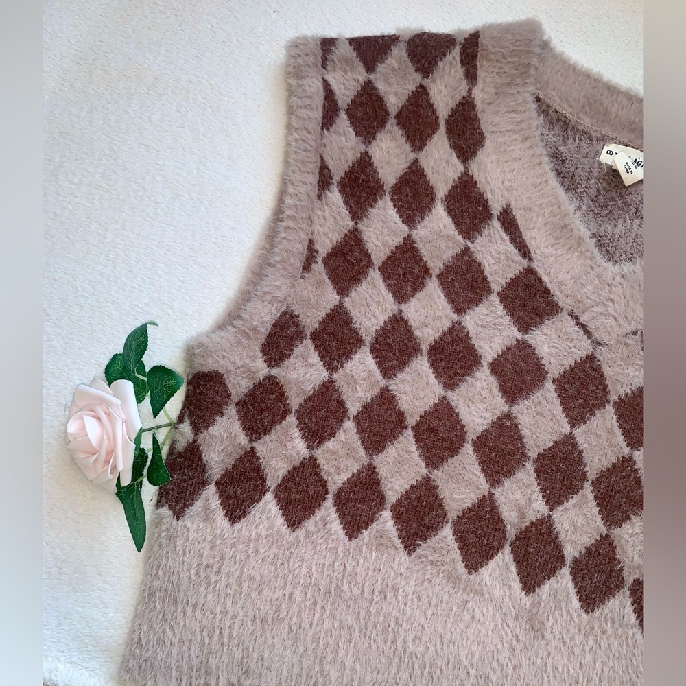 Yet Again Fuzzy Argyle Knit Vest